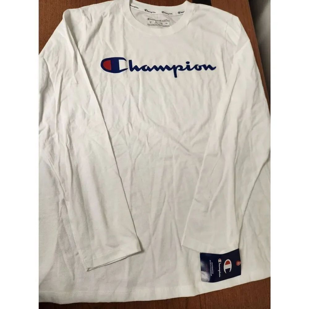 NWT Champion T-Shirt Men’s Script Logo Classic Graphic Long Sleeve White Size 2X